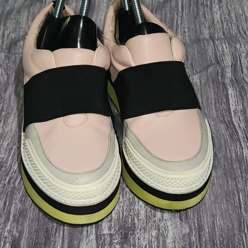 Shellys London Platform Slip On Sneakers Shoes Pastel Pink Color Block